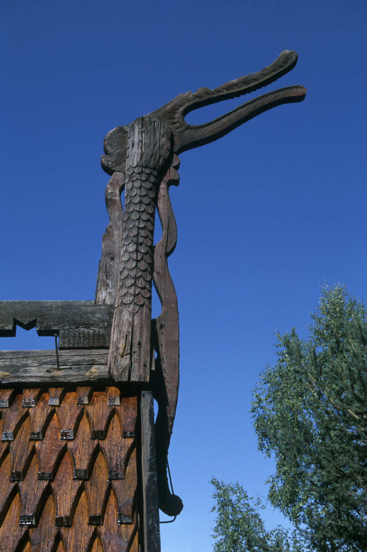 Dragon heads are used as decorations on old stave churches. Photo: K&aring;re Dehli Thorstad.

